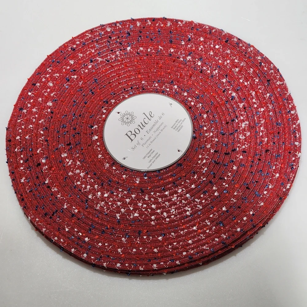 Benson Mills Set of Six Red Americana Round‎ Polyester Placemats 15in